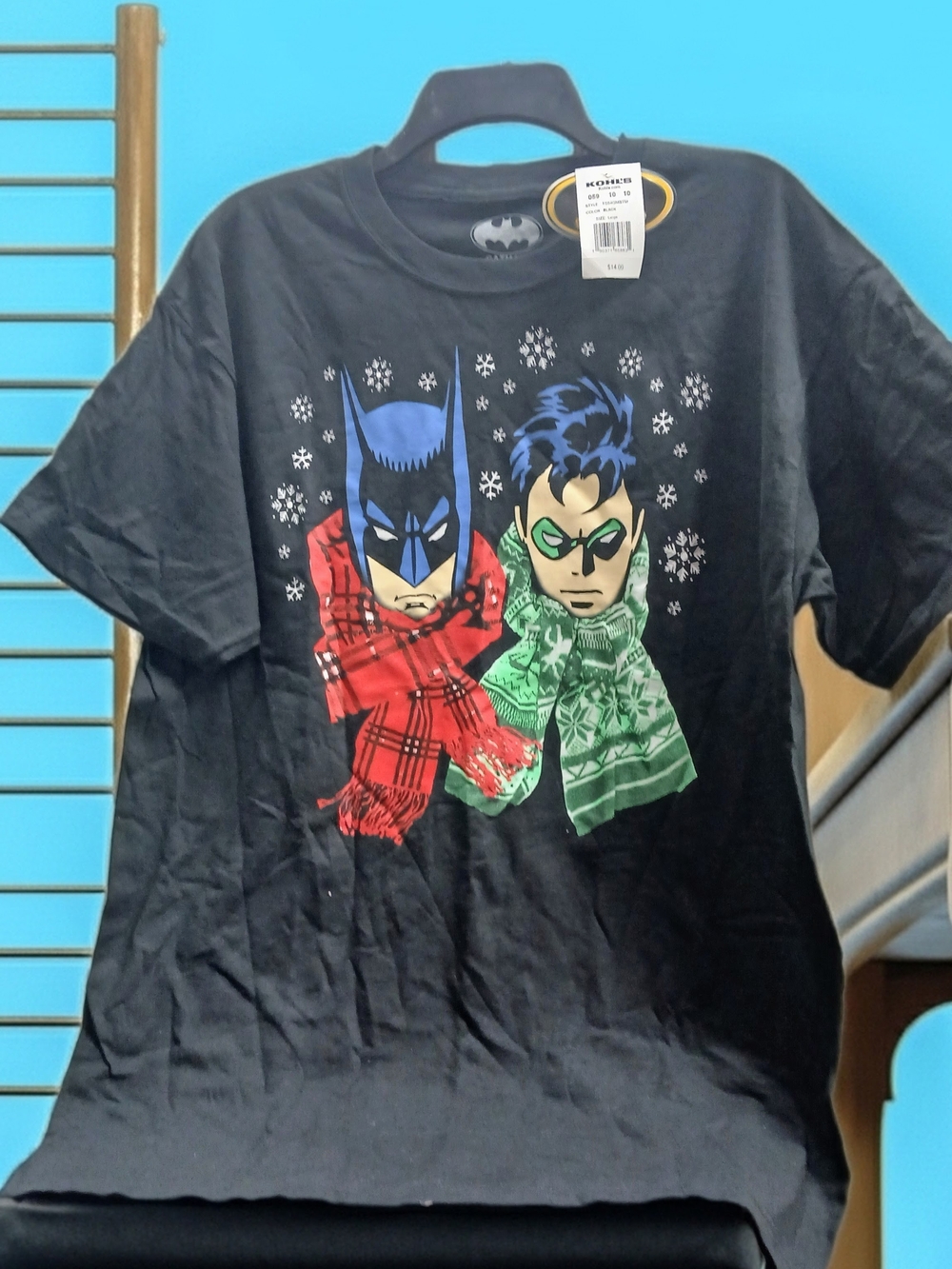 DC Comics Black Batman & Robin Holiday Scarf Short Sleeve Tee